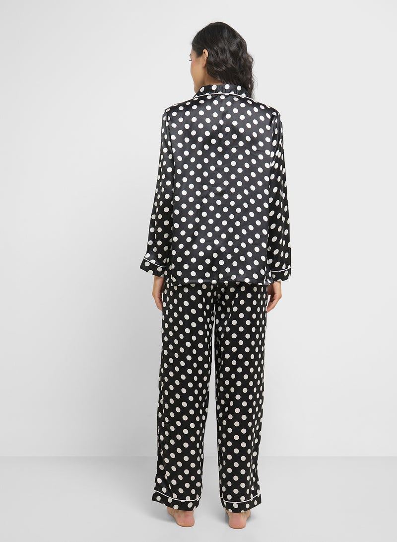 Ginger Satin Polka Dot Shirt & Pyjama Set  - Image 2
