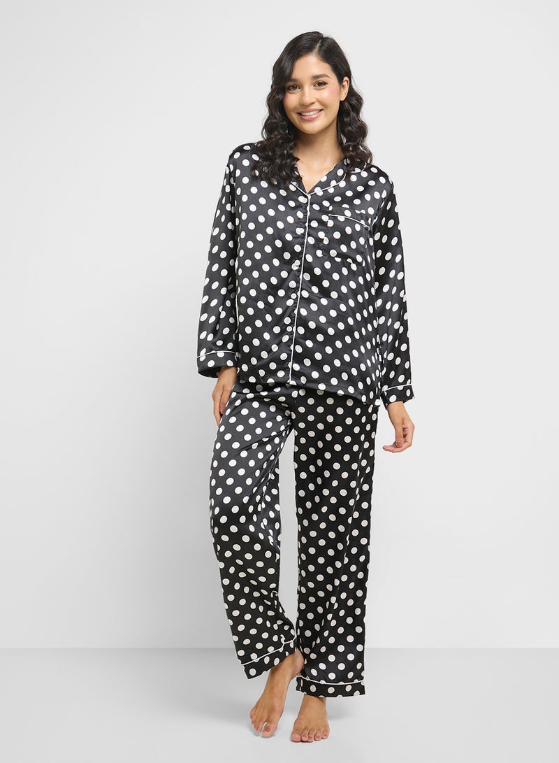 Ginger Satin Polka Dot Shirt & Pyjama Set  - Image 1