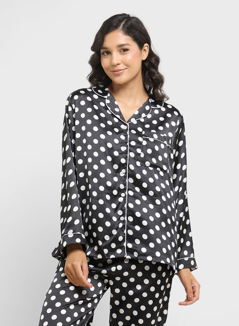 Ginger Satin Polka Dot Shirt & Pyjama Set  - Image 3