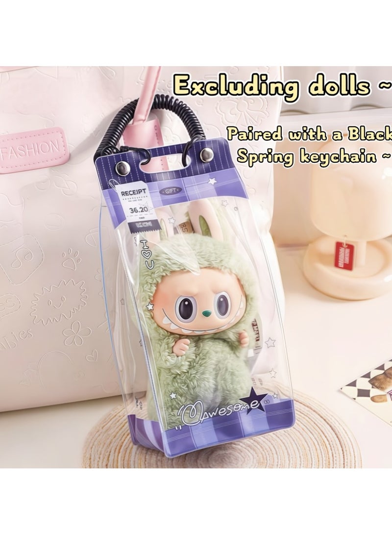 LABUBU 1pc  Transparent Dust-Proof Protective Storage Bag with Spring Keychain - High-Quality Clear Plastic Display Case for , CRYBABY u0026 Winter Rhapsody Plush Toys - Collectible Gift for Toy Enthusiast  - Image 1
