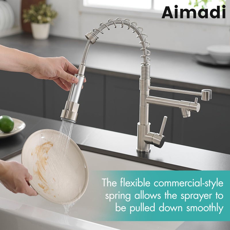 AIMADI Contemporary Kitchen Sink Faucet,Single Handle Stainless Steel Kitchen Faucets with Pull Down Sprayer,Brushed Nickel - Image 2