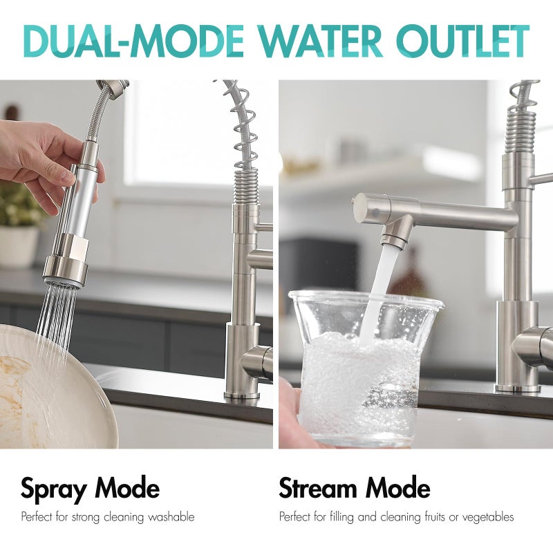 AIMADI Contemporary Kitchen Sink Faucet,Single Handle Stainless Steel Kitchen Faucets with Pull Down Sprayer,Brushed Nickel - Image 4