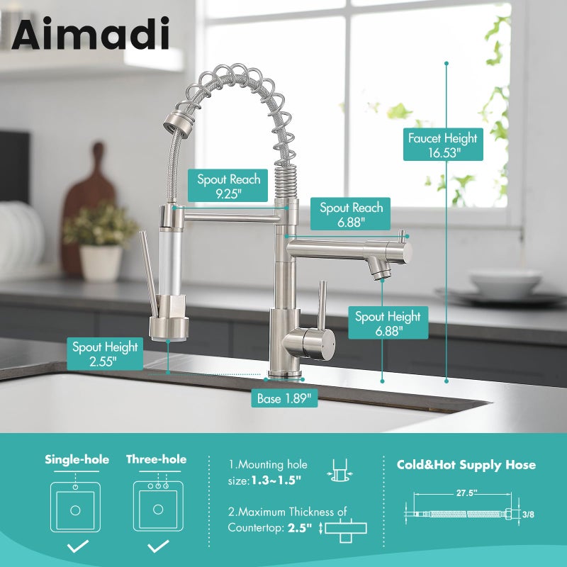 AIMADI Contemporary Kitchen Sink Faucet,Single Handle Stainless Steel Kitchen Faucets with Pull Down Sprayer,Brushed Nickel - Image 5