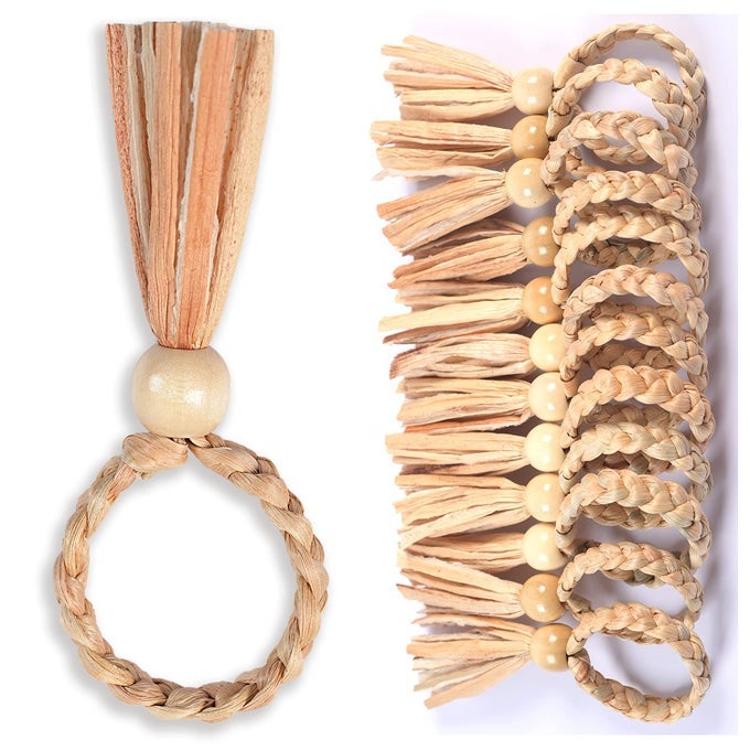 12 PCS BEAD WOVEN NAPKIN RINGS WATER HYACINTH EASTER NAPKIN RINGS SET OF 12 ANILLOS PARA SERVILLETAS DE TELA BOHO NAPKINS HOLDER FOR ELEGANT TABLE DECORATION CHRISTMAS TABLE DECOR WEDDING DECOR