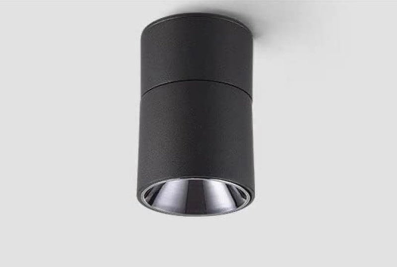Surface Mount Ceiling Light Cylindrical Downlight Black Metal with Chrome Reflector Modern Spotlight 12W 
