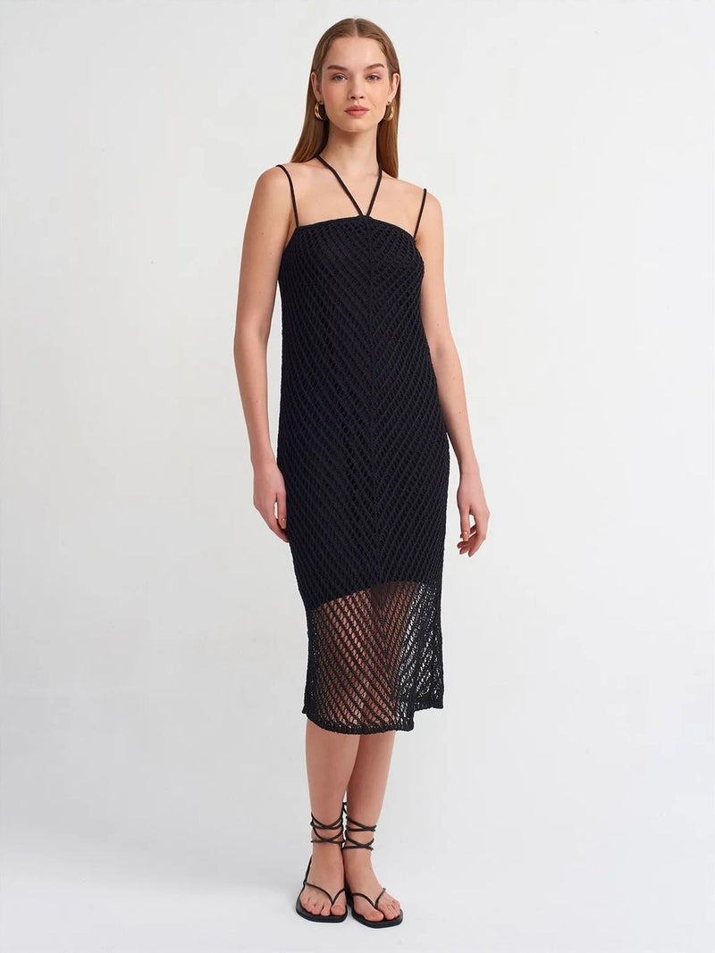 DILVIN Textured Halter Midi Dress With Cut-Out - Image 5