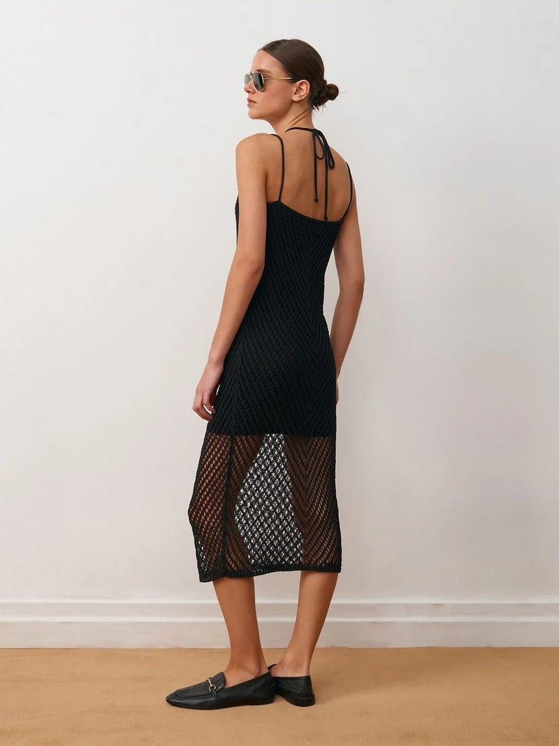 DILVIN Textured Halter Midi Dress With Cut-Out - Image 3