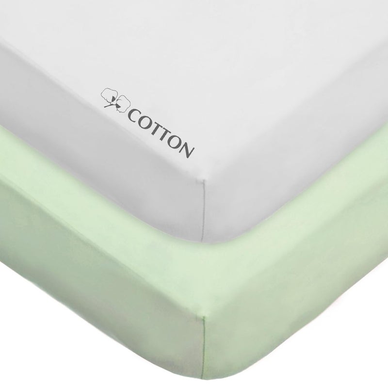American Baby Company American Baby Company 2 Pack 100 Natural Cotton Fitted Crib Sheets 52 x 28 Soft Breathable Hypoallergenic Gentle Toddler Bed Sheets Celery and White Neutral for Boys Girls 