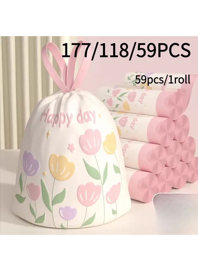 Tulip Flower Trash Bags With Drawstring 118pcs HDPE Disposable Waste Sacks - Image 1