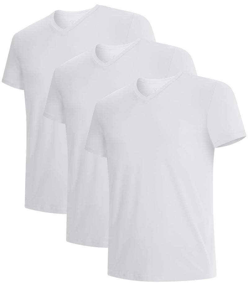 BAMBOO COOL تي شيرتات داخلية للرجال من BAMBOO COOL بتصميم V Neck، تمتص الرطوبة، ناعمة، تناسب كلاسيكية، بدون علامة، عبوة 3 قطع - Image 2