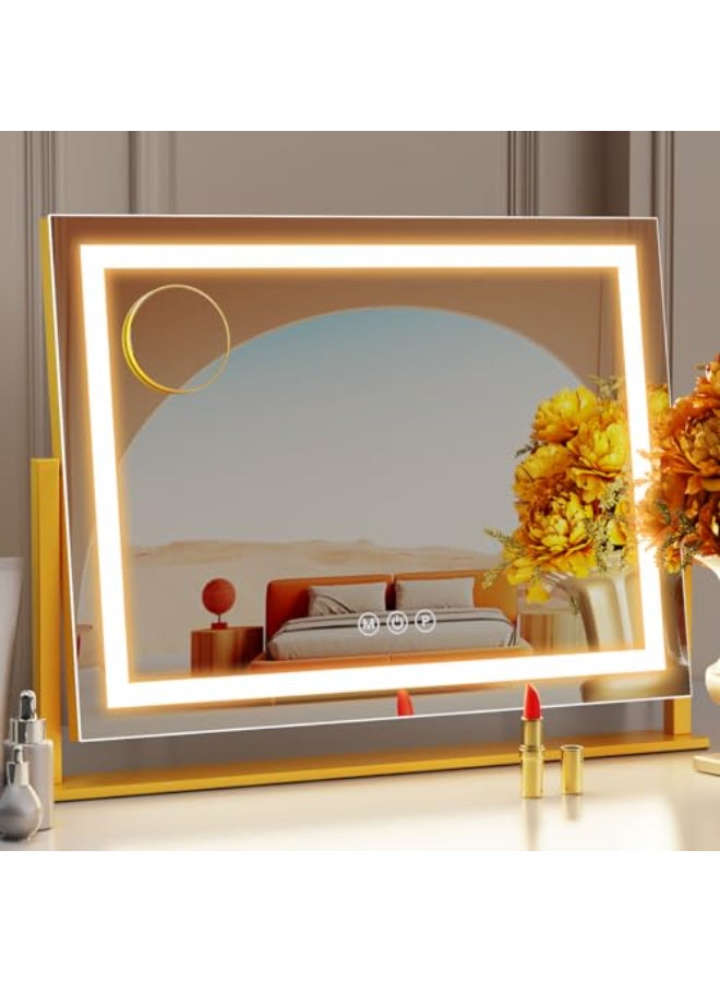 Gvnkvn Lighted Makeup Mirror 173x13 Hollywood Vanity Mirror with Lights Three Color Lighting Modes and 5X Magnification Mirror Smart Touch Control 360Rotation Gold173in Gift Box - Image 1