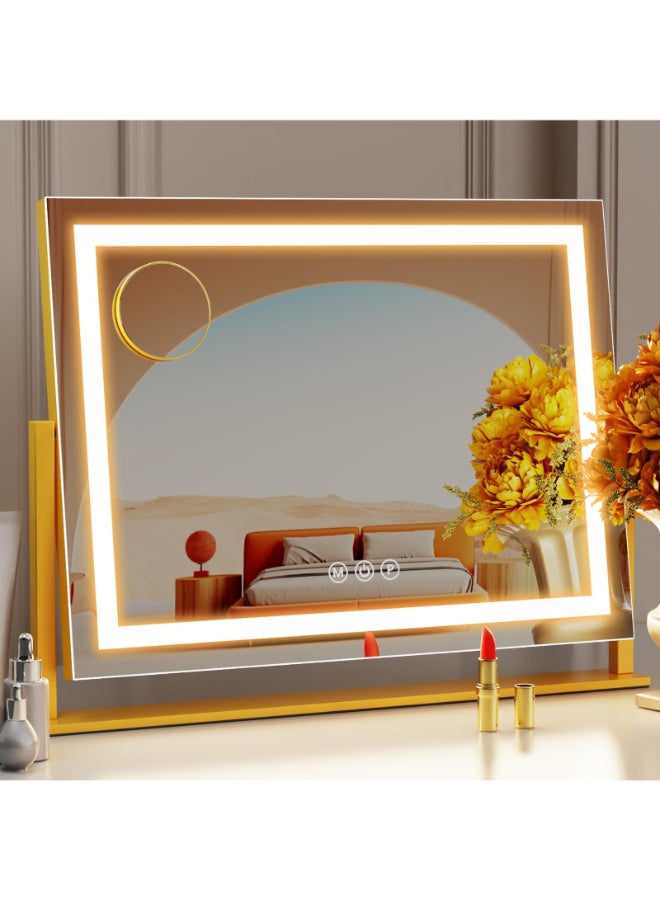 Gvnkvn Lighted Makeup Mirror 173x13 Hollywood Vanity Mirror with Lights Three Color Lighting Modes and 5X Magnification Mirror Smart Touch Control 360Rotation Gold173in Gift Box - Image 2