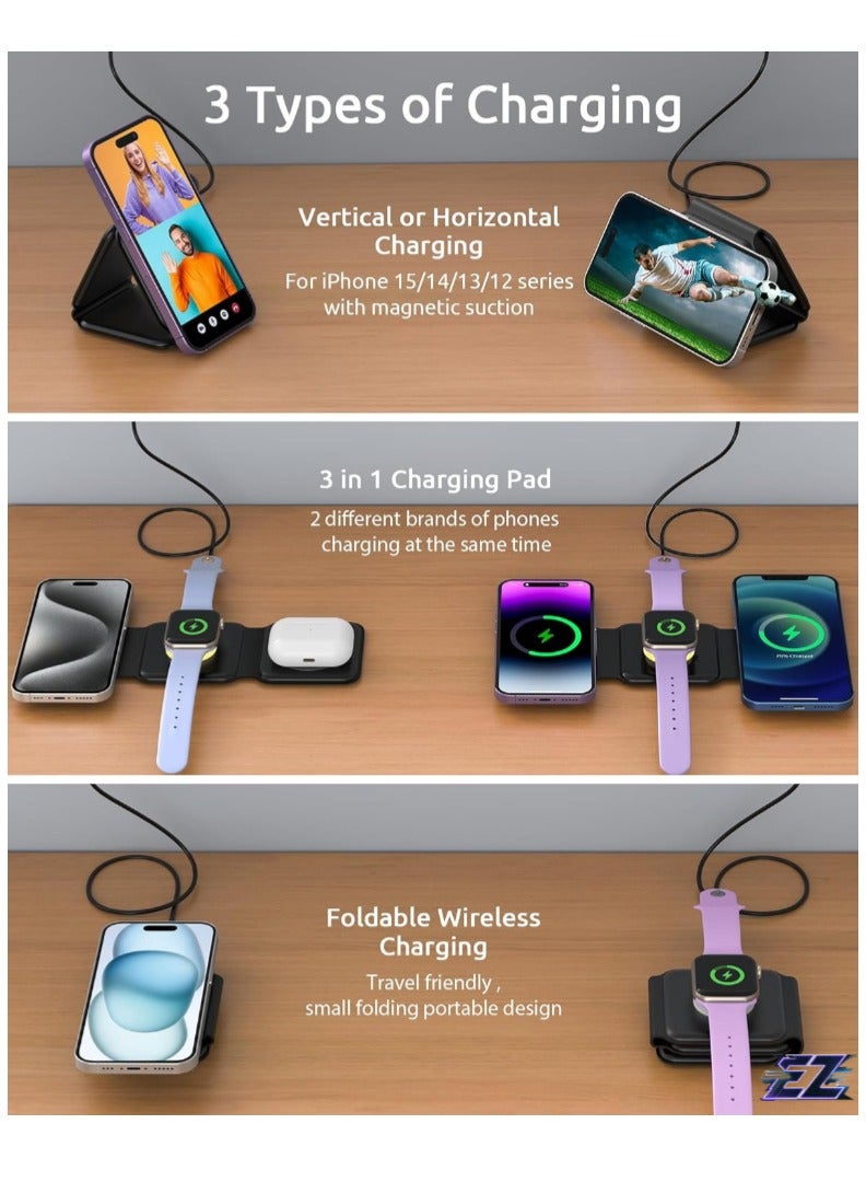 ELTRAZONE 3-in-1 Foldable Wireless Charger – Fast Magnetic Charging Station for iPhone 16/15/14/13/12/11 Pro Max/X/XS, AirPods 3/2/Pro & Apple Watch  - Image 2
