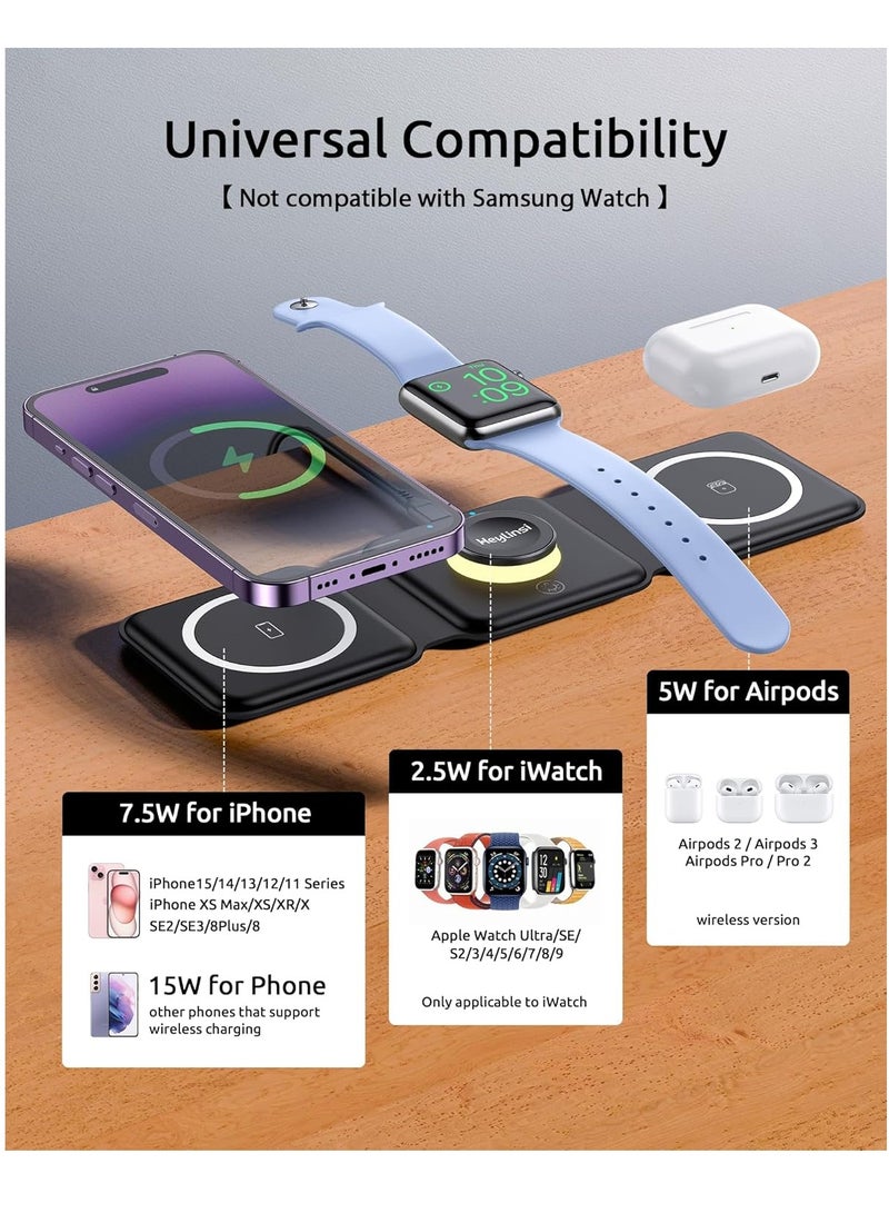 ELTRAZONE 3-in-1 Foldable Wireless Charger – Fast Magnetic Charging Station for iPhone 16/15/14/13/12/11 Pro Max/X/XS, AirPods 3/2/Pro & Apple Watch  - Image 3