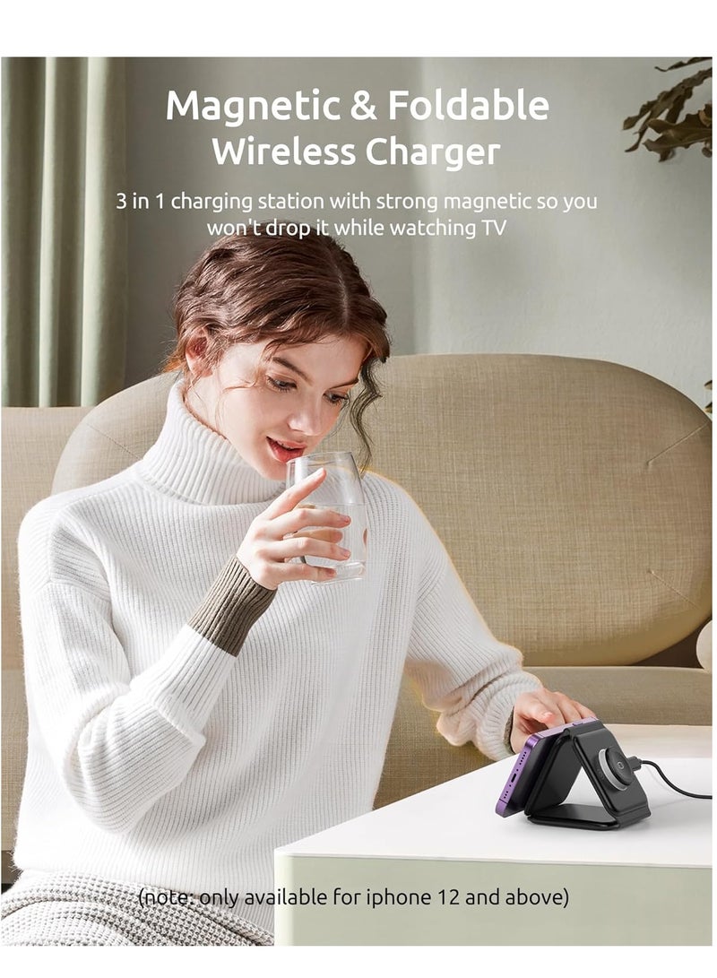 ELTRAZONE 3-in-1 Foldable Wireless Charger – Fast Magnetic Charging Station for iPhone 16/15/14/13/12/11 Pro Max/X/XS, AirPods 3/2/Pro & Apple Watch  - Image 5