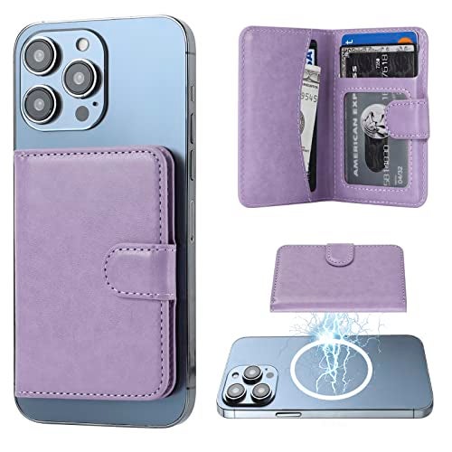 Bocasal for MagSafe Wallet Magnetic Card Holder, RFID Blocking Leather Card Slots for iPhone 16/15/14/13/12 Pro/Max/Plus, Adjustable Kickstand Flip Mag Safe Wallet (Purple) - Image 1