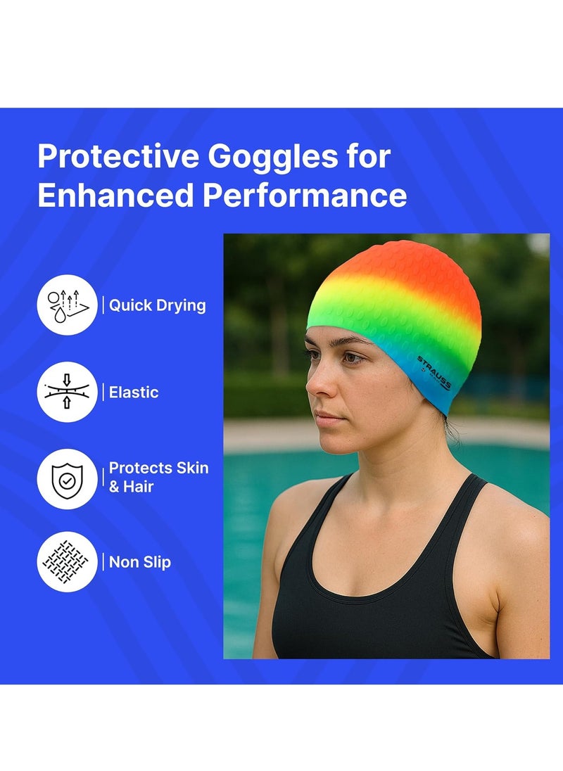 MUMS PLANET - Silicone Swim Cap With High Performance Material And Hydrodynamic Shape One Size Fits All For Adults - Multi Color - Image 1