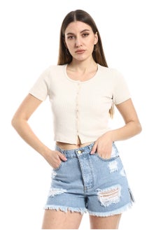 Half sleeve crop top with button front, beige - pzsku/ZE06D0345DBEF5B1CBB59Z/45/_/1710278967/4a46dd6f-3dd3-4c26-aa02-fcef016e6db9