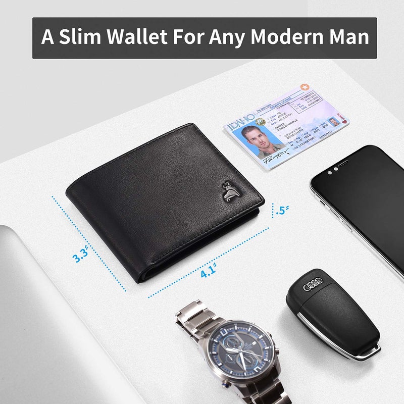 CALFART Slim RFID Blocking Leather Wallet for Men, Front Pocket Bifold Wallet with Zipper Coin Pocket and 2 ID Windows, Credit Card Holder - Image 4