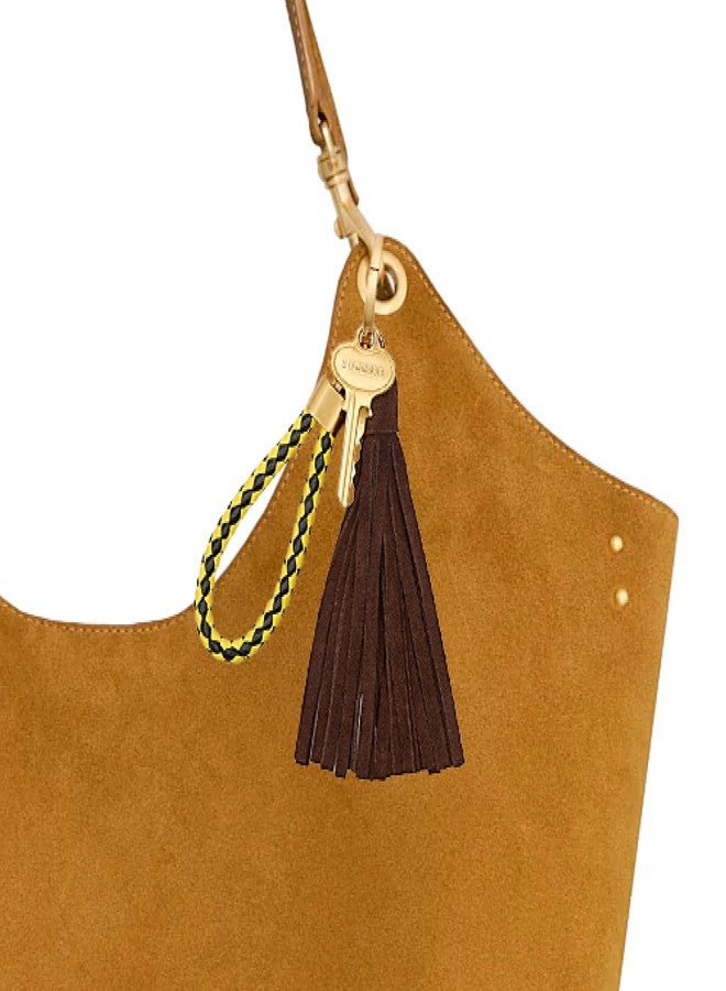 Rebecca Minkoff Key to Success Bag Charm, Purse, Backpack and Handbag Accessory, Leather Tassel and Brass Hardware, Tawny/Black/Yellow - Image 3