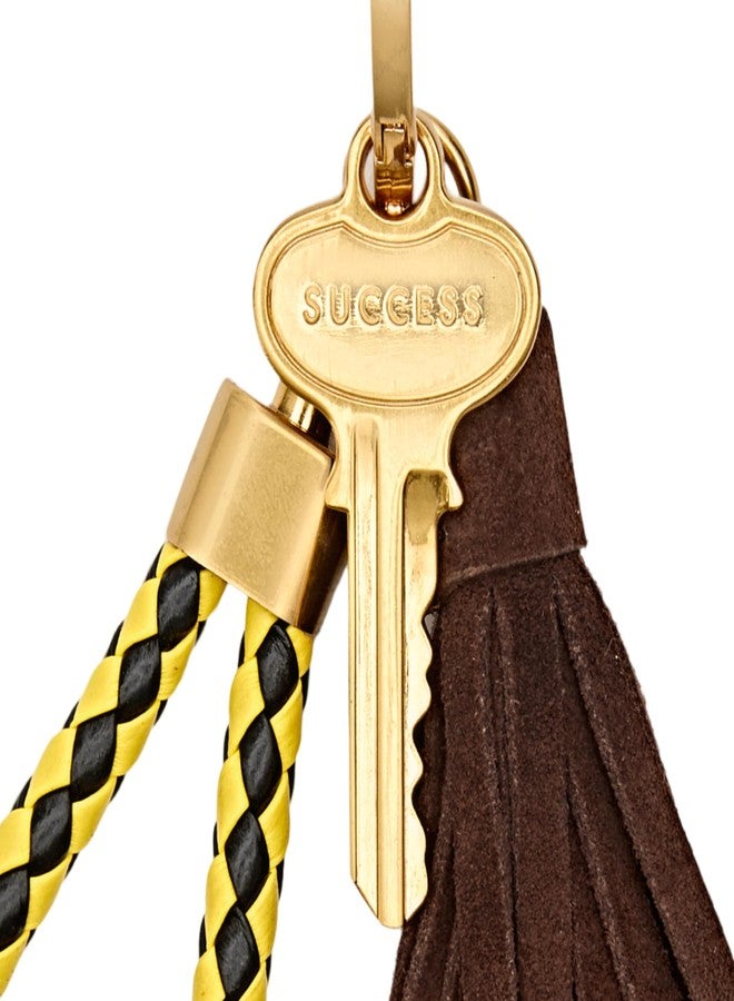Rebecca Minkoff Key to Success Bag Charm, Purse, Backpack and Handbag Accessory, Leather Tassel and Brass Hardware, Tawny/Black/Yellow - Image 4