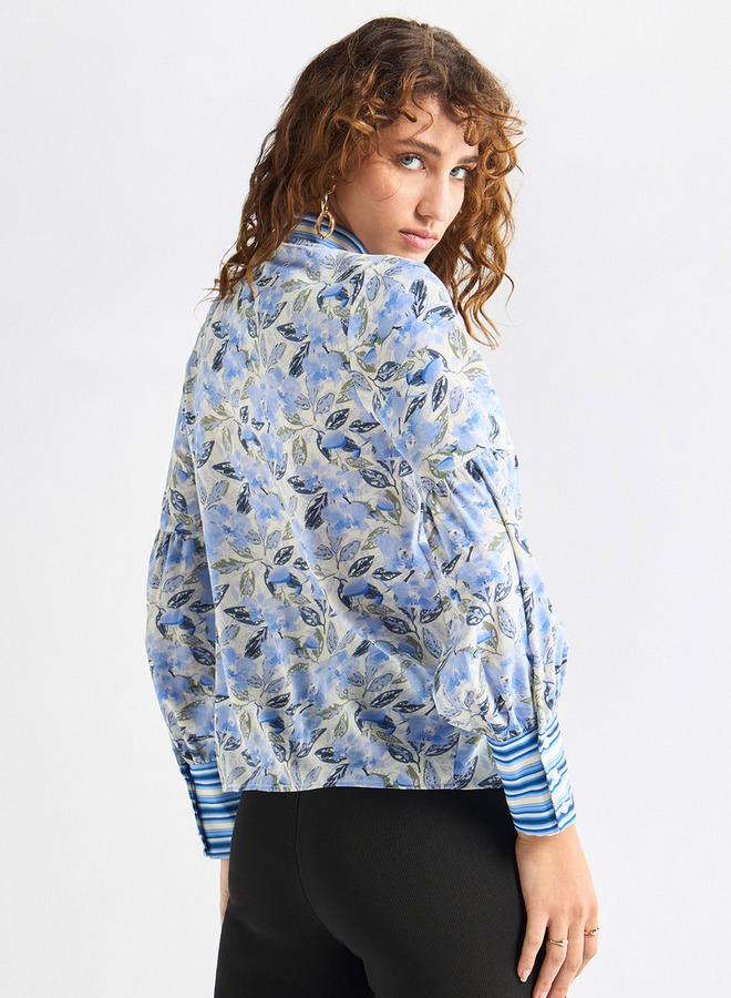 Splash FAV All-Over Floral Print Top with Mandarin Collar and Long Sleeves - Image 3