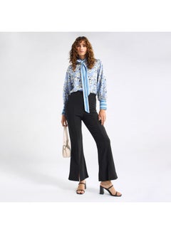 FAV All-Over Floral Print Top with Mandarin Collar and Long Sleeves  - Image 2