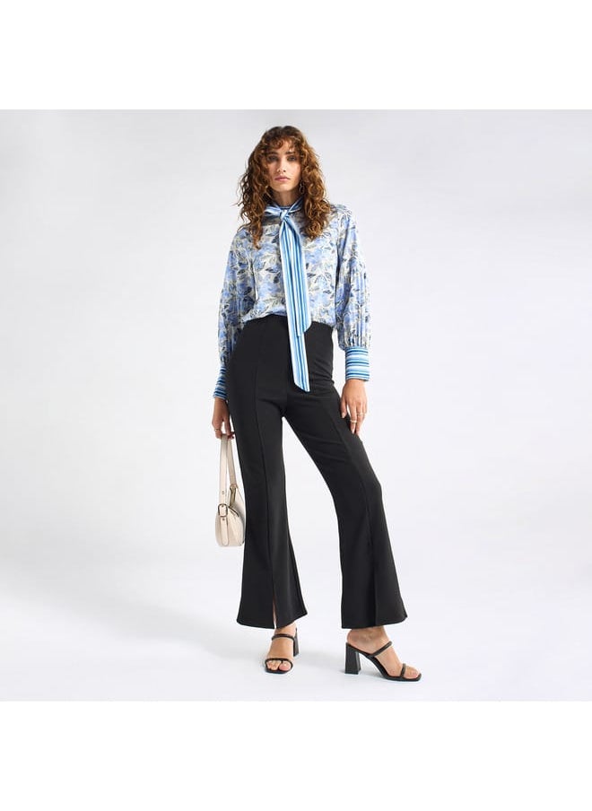 FAV - All-Over Floral Print Top with Mandarin Collar and Long Sleeves - Image 1