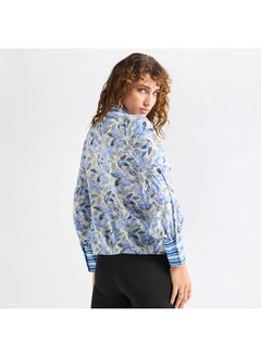 FAV All-Over Floral Print Top with Mandarin Collar and Long Sleeves  - Image 3