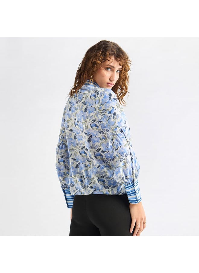 FAV - All-Over Floral Print Top with Mandarin Collar and Long Sleeves - Image 1