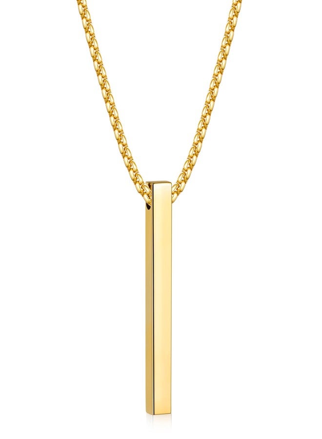 Fiusem Pendant Necklace for Men, Silver Tone/14k Gold Plated/Black Mens Penddant Necklaces with 2.5 mm Box Chain, Stainless Steel Bar Chain, 18-28 Inches, 24 Inches, Stainless Steel, No Gemstone - Image 1