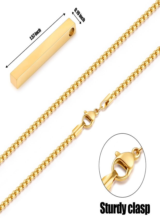 Fiusem Pendant Necklace for Men, Silver Tone/14k Gold Plated/Black Mens Penddant Necklaces with 2.5 mm Box Chain, Stainless Steel Bar Chain, 18-28 Inches, 24 Inches, Stainless Steel, No Gemstone - Image 4