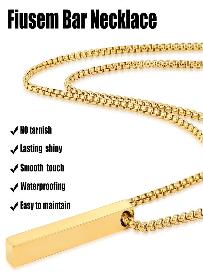 Fiusem Pendant Necklace for Men, Silver Tone/14k Gold Plated/Black Mens Penddant Necklaces with 2.5 mm Box Chain, Stainless Steel Bar Chain, 18-28 Inches, 24 Inches, Stainless Steel, No Gemstone - Image 3