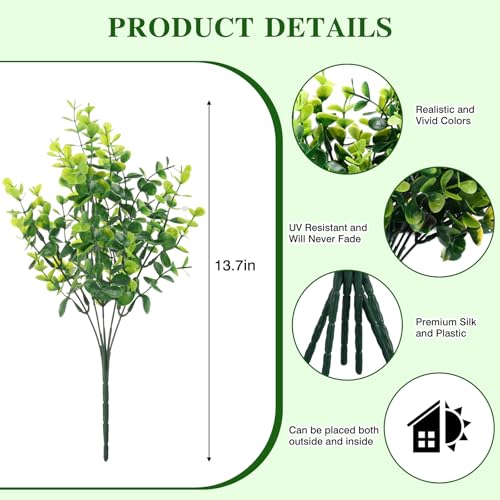 CEWOR Artificial Boxwood Stems 24 Pack Artificial Plants for Outdoor UV Resistant Faux Plants Fake Eucalyptus Shrubs for Room Decor Indoor Outdoor - Image 3