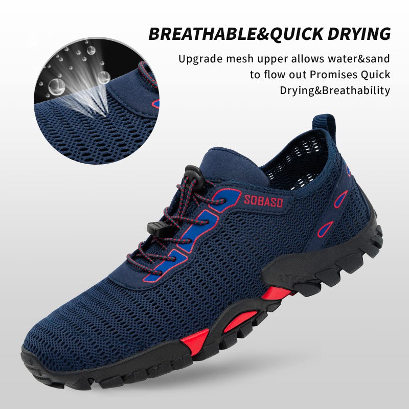 SOBASO Hiking Water Shoes for Women Men Quick Dry Aqua for River Diving Surf Fishing Dark Blue Red - Image 2