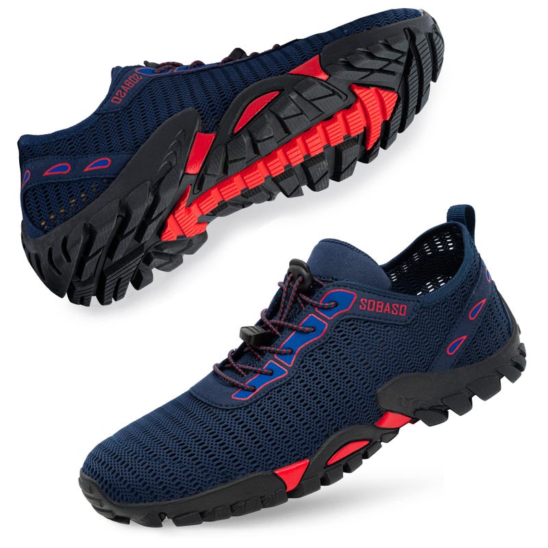 SOBASO Hiking Water Shoes for Women Men Quick Dry Aqua for River Diving Surf Fishing Dark Blue Red - Image 1