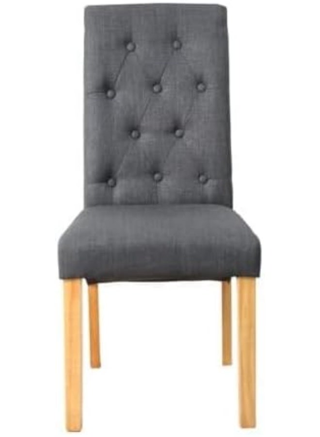 Dark Grey Fabric Tufted Wooden Dining Chair Set of 2 – Upholstered Button-Tufted High Back Chair with Solid Wood Legs – Elegant Seating for Dining Room or Living Space