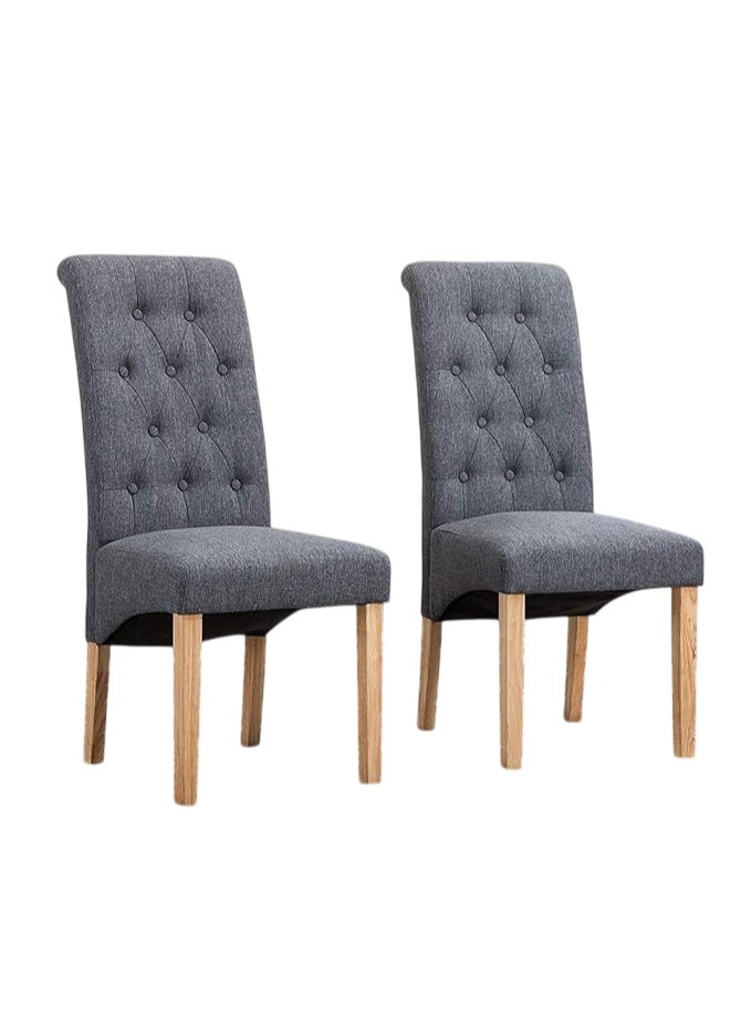 Dark Grey Fabric Tufted Wooden Dining Chair Set of 2 – Upholstered Button-Tufted High Back Chair with Solid Wood Legs – Elegant Seating for Dining Room or Living Space