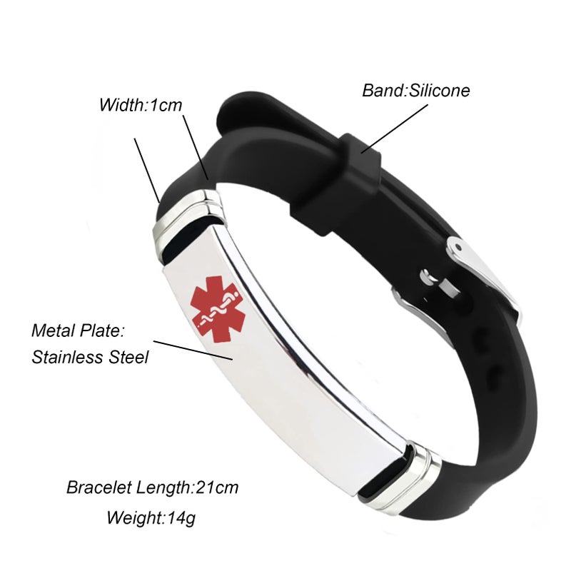 TGLS Red Medical Alert ID Bracelet for Women Men's Emergency First Aid Health Alert Laser Engraved Satinless Steel Adjustable Silicone Wristband Bracelets (HIGH BLOOD PRESSURE) - Image 2