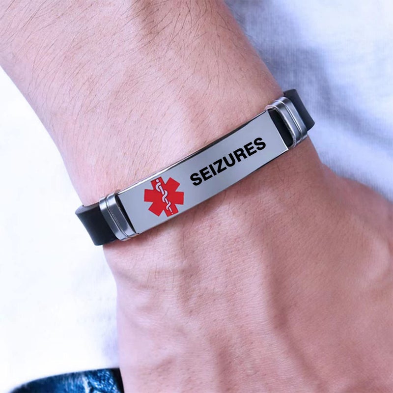 TGLS Red Medical Alert ID Bracelet for Women Men's Emergency First Aid Health Alert Laser Engraved Satinless Steel Adjustable Silicone Wristband Bracelets (HIGH BLOOD PRESSURE) - Image 5
