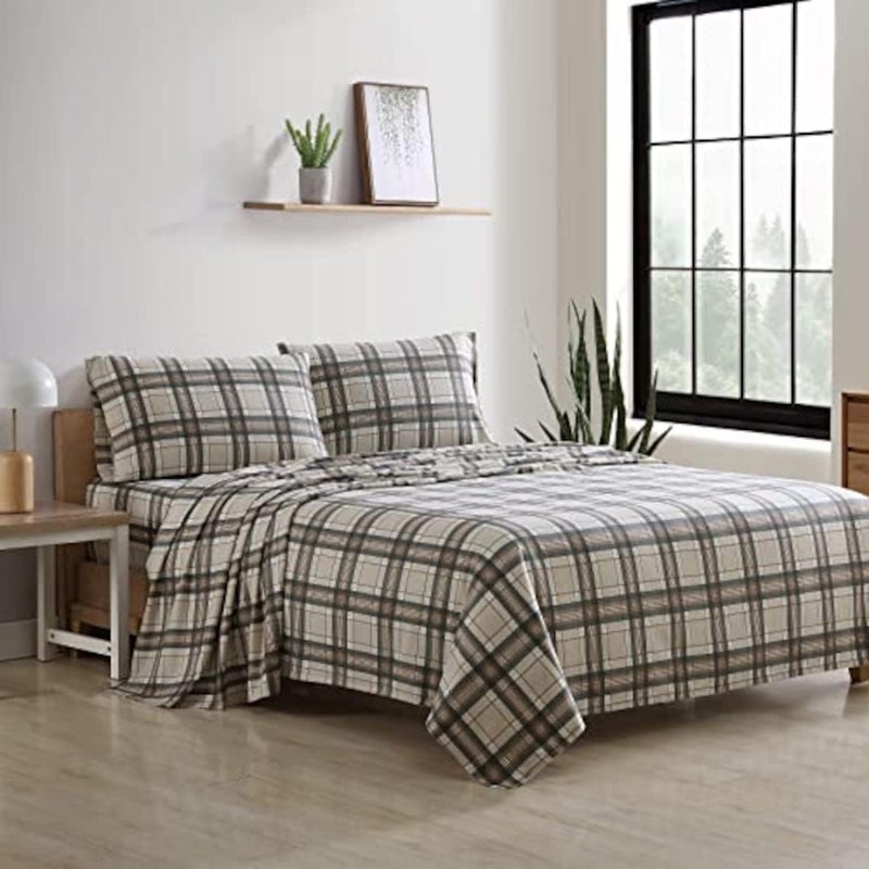 Eddie Bauer - Twin Sheets, Cotton Flannel Bedding Set, Brushed For Extra Softness, Cozy Home Decor (Edgewood Plaid, Twin) - Image 1