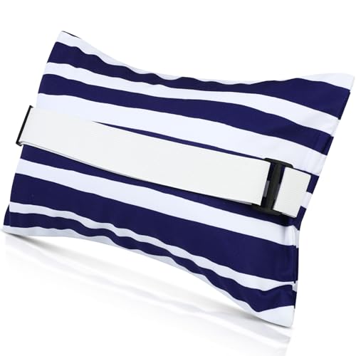 Menkxi 17x10 Inflatable Beach Pillow with Removable Cover Beach Chair Backpacking Pillow with Strap Stripe for Summer Sand Pools Travel VacationsNavy Blue White - Image 1