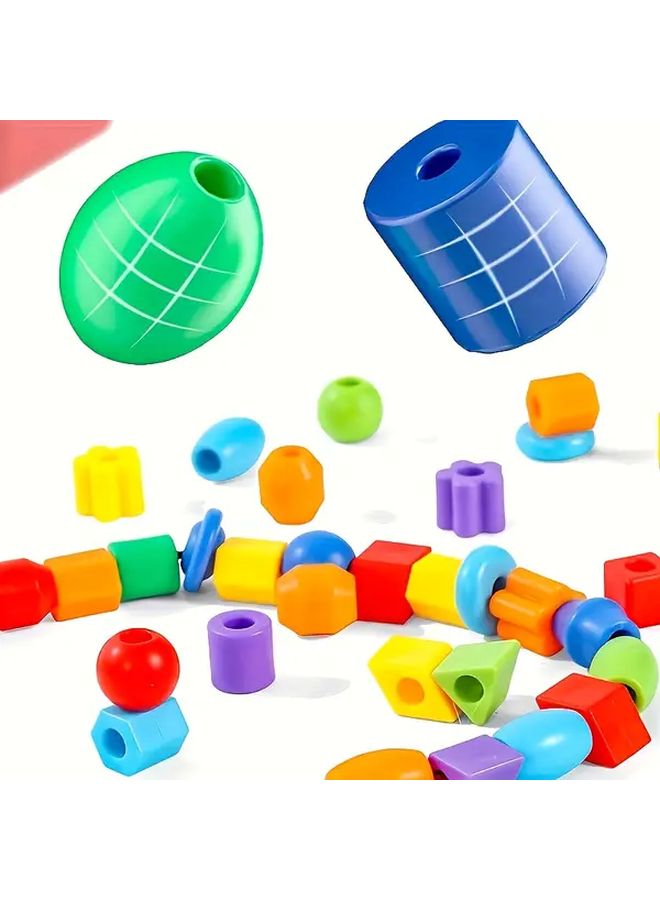 50 خرزة و 4 حبال مجموعة ألعاب تعليمية للأطفال لتطوير المهارات الحركية الدقيقة وتعلم الأشكال والألوان - Image 1