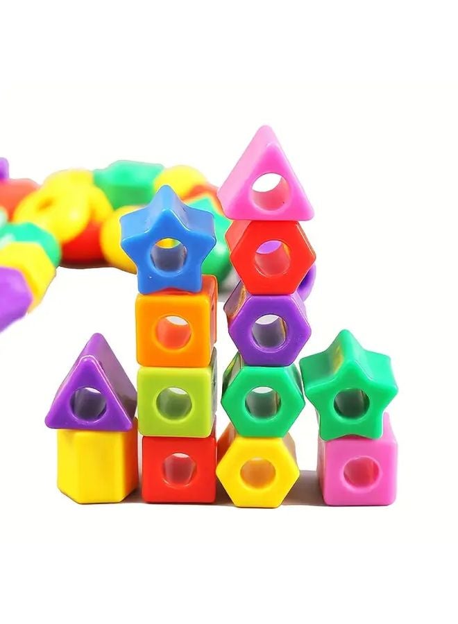 50 خرزة و 4 حبال مجموعة ألعاب تعليمية للأطفال لتطوير المهارات الحركية الدقيقة وتعلم الأشكال والألوان - Image 4