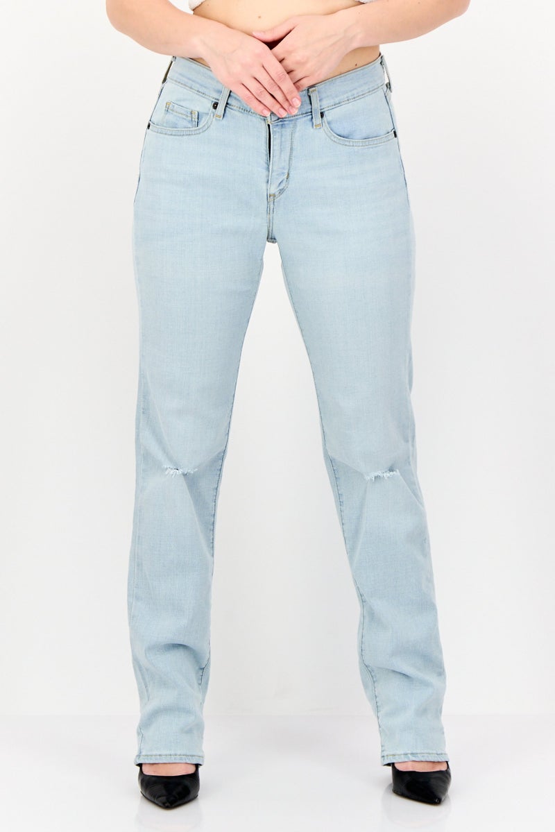 Levi's Women Straight Fit High Waist Rip Stretchable Denim, Blue  - Image 1