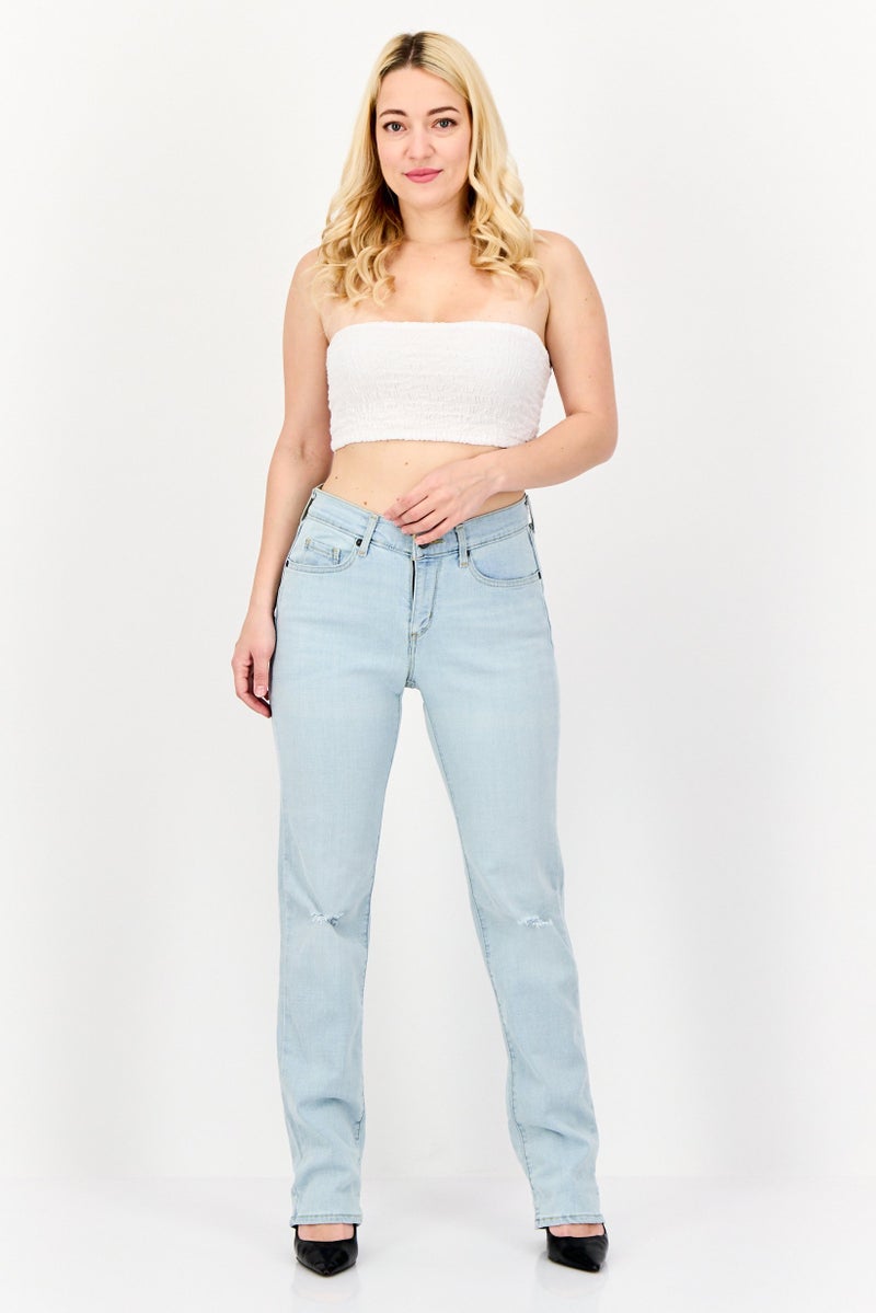 Levi's Women Straight Fit High Waist Rip Stretchable Denim, Blue  - Image 3