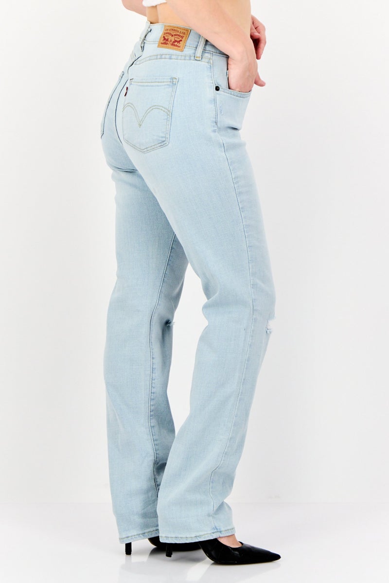 Levi's Women Straight Fit High Waist Rip Stretchable Denim, Blue  - Image 4