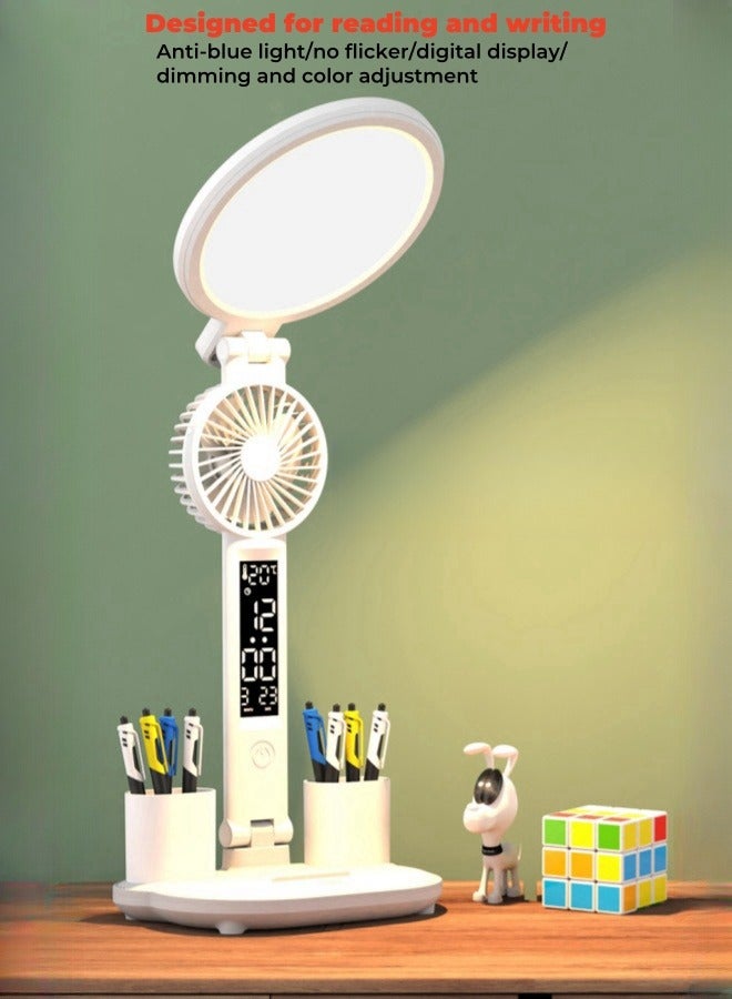 XiuWoo Large Capacity Battery Foldable Eye Protection Desk Lamp Led Smart Desk Lamp Bedroom Charging Reading, Desk, Study, Office Table Lamp with Fan, Pen Holder - Plug-in Model - Image 2