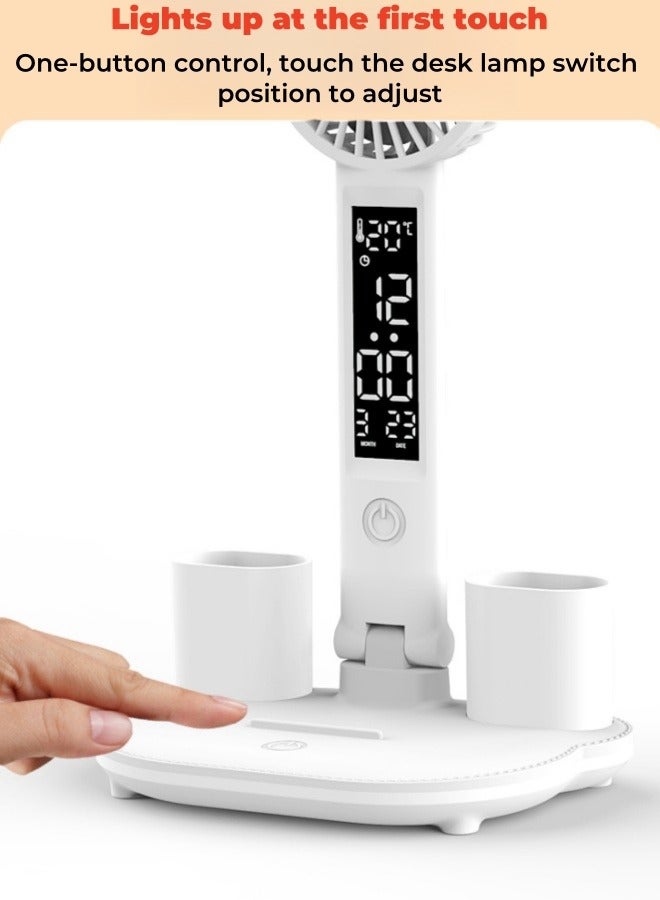 XiuWoo Large Capacity Battery Foldable Eye Protection Desk Lamp Led Smart Desk Lamp Bedroom Charging Reading, Desk, Study, Office Table Lamp with Fan, Pen Holder - Plug-in Model - Image 5