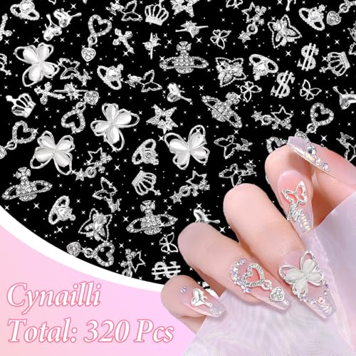 Cynailli 320 Pcs Silver Alloy Nail Charms & Gems, Round, Square, Oval, Heart Shapes, Nail Art Rhinestones, Craft Bead, Nail Charms, Beauty Crafts - Image 2